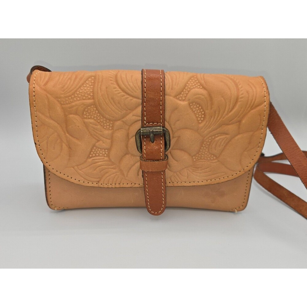 Patricia Nash Torri Florence Tooled Leather Crossbody Bag Tan Brown P06107